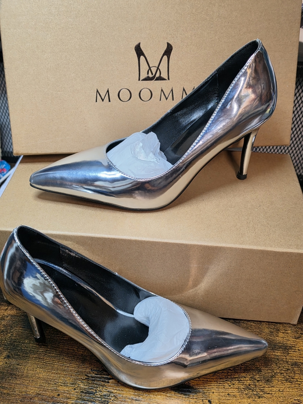 Silver Metallic Pointed Toe Stiletto Pumps - Picture 2 of 6
